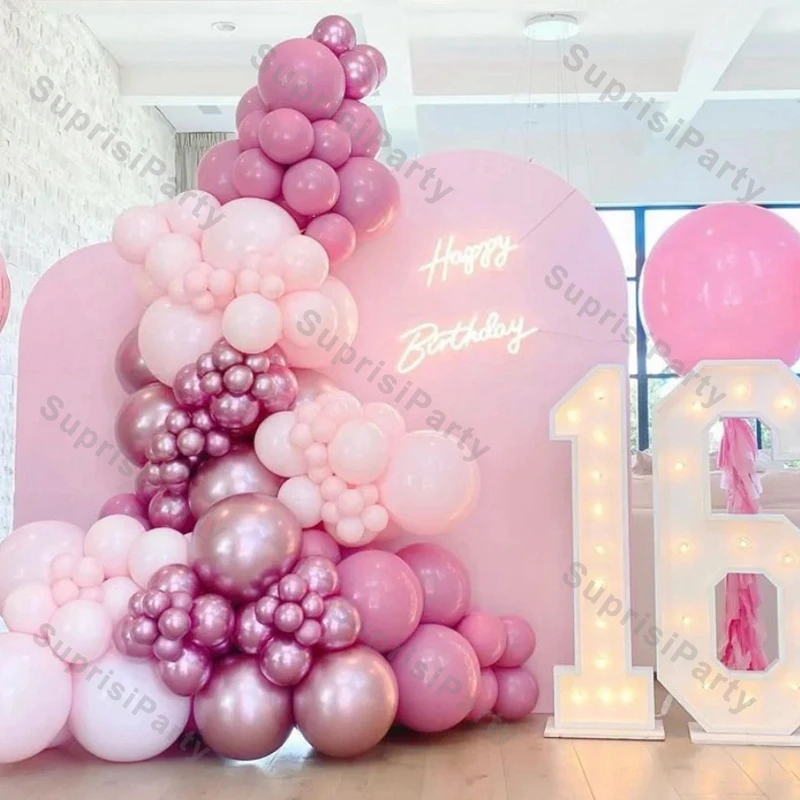 

Doubled Macaron Pink Balloons Wedding Decoration Chrome Rose Gold Metallic Balon Garland Arch Kit Birthday Baby Shower Decor
