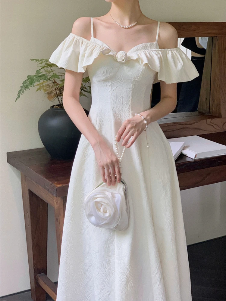 

Pure Color One Piece Dress Korean Fashion 2023 Summer Woman Elegant White Midi Dress Office Lady Casual Evening Party Dress Chic