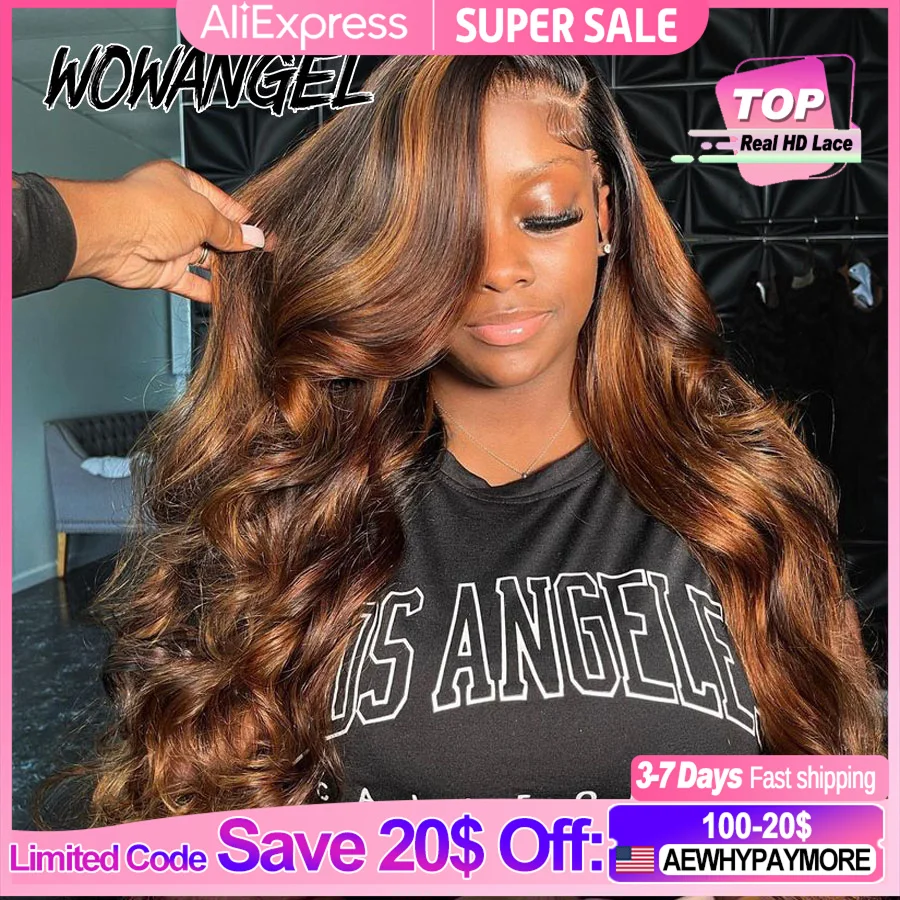 Wow Angel 250% Ombre Highlight Wig 13x6 HD Lace Front Wig Deep Part Body Wave Human Hair Wig Melt Skins Natural Scalp For Woman
