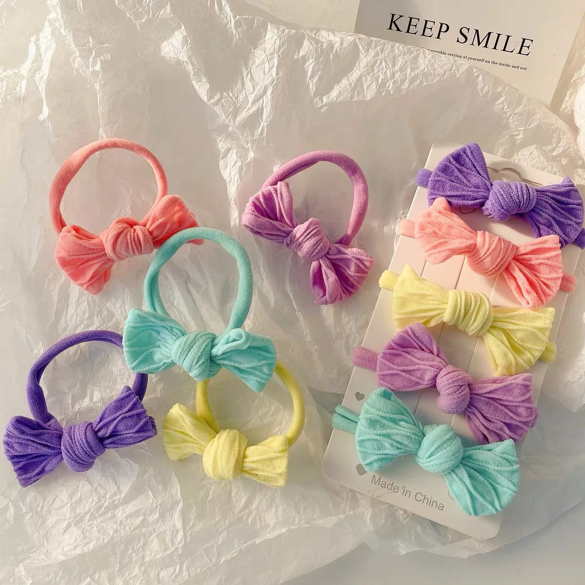 Korean Gradient Candy Color Bow Elastic Hair Bands Girls Basic Hair Rope Children Headwear Girls Kids Hair Accessories