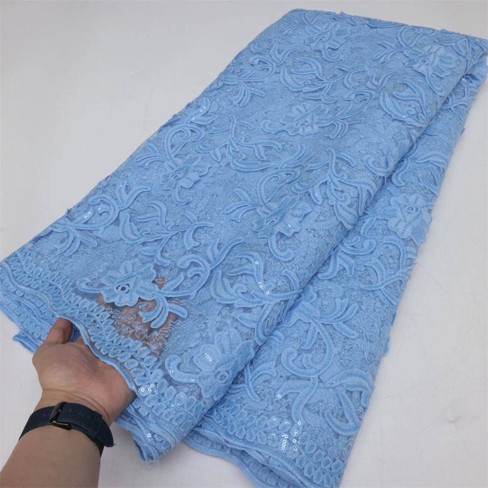 

African Lace Fabric Sequins 5 Yards French Tulle Lace Fabric High Quality 2023 Nigerian Lace Fabric For Party Wedding PL164-2