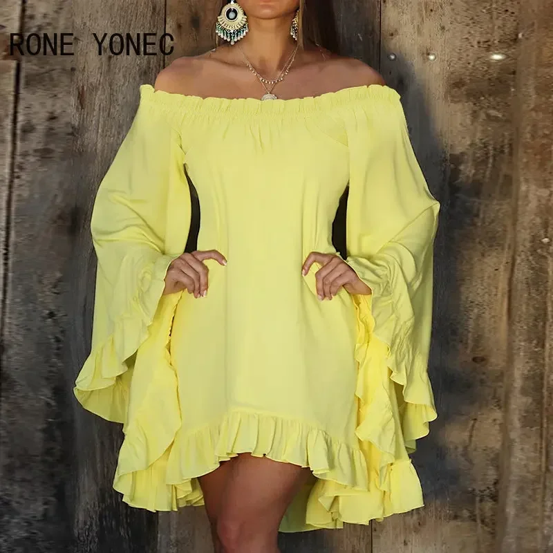 2023 женское Повседневное платье с воротником-лодочкой и оборками