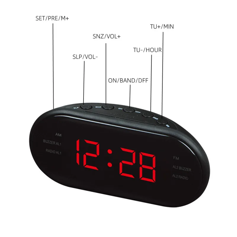 Desktop Alarm Clock Digital Table Radio Time Supply Gift Home Snooze Function Eu Plug Am/fm