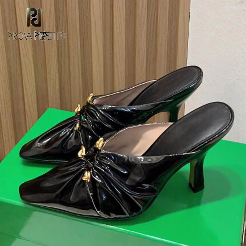 

Мюли женские из лакированной кожи, полутапочки, тонкий каблук, без застежки, классические, сланцы, повседневные современные, Бежевые Коричневые, осень