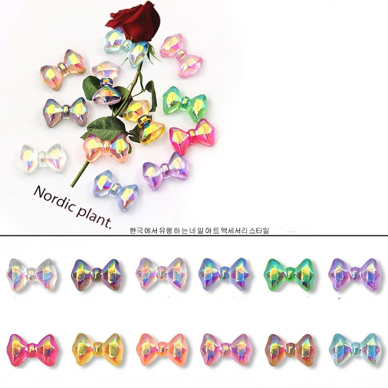 

New 3D Bow Ties Resin Nail Art Decorations Aurora Rhinestone for Nails Glitter Jelly AB Ornaments DIY Manicure Accessories