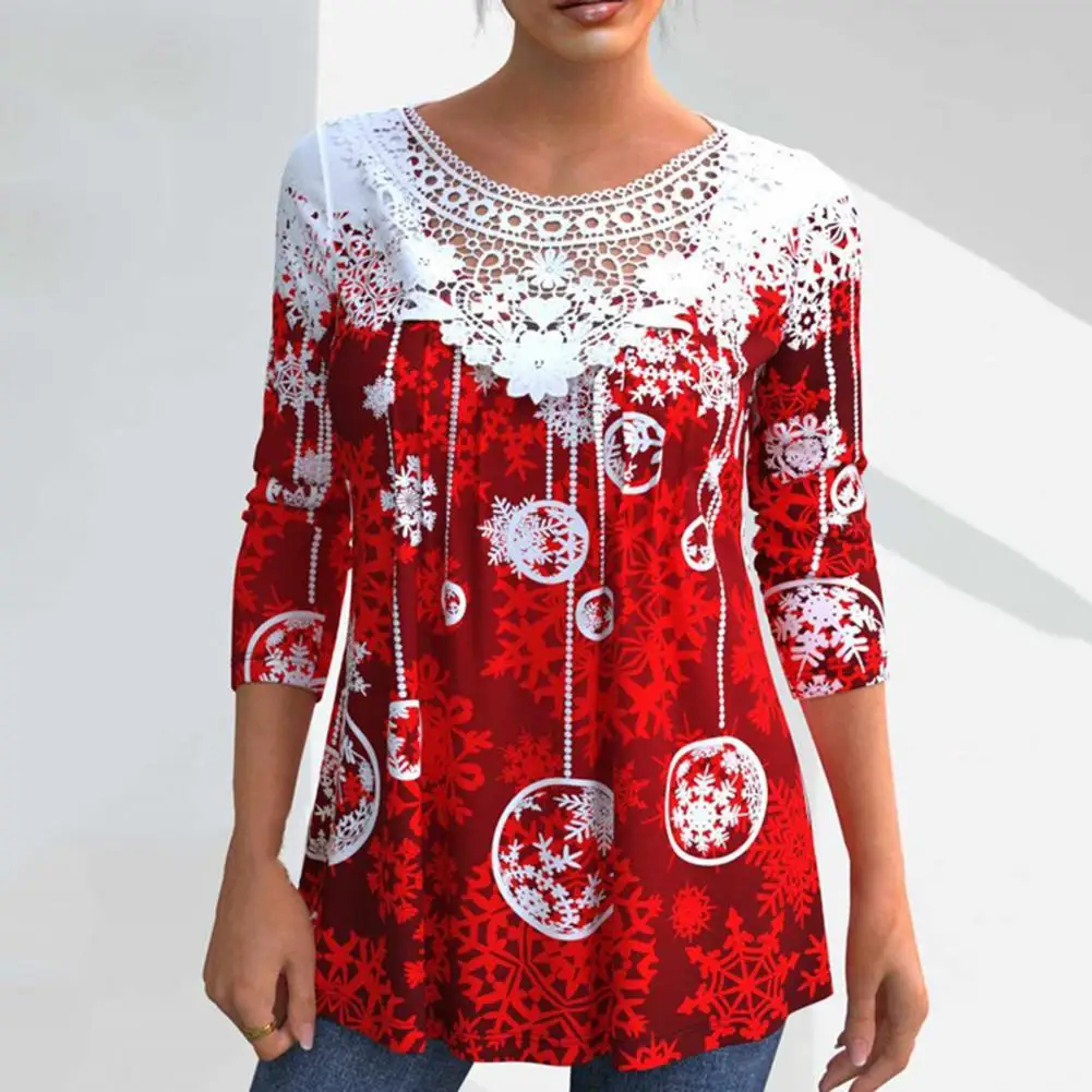 

Stretchy Slim Fit Festive Christmas Snowflake Printed Top Streetwear