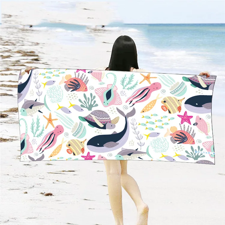 

Летнее пляжное полотенце с принтом, двустороннее флисовое полотенце, мягкое абсорбирующее шикарное полотенце