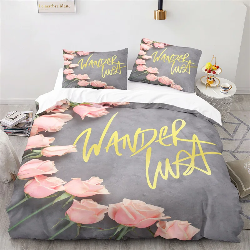

Pink Floral Duvet Cover Fresh Garden Style Flowers Print Bedding Set Microfiber Luxury Comforter Cover Full For Kids Girls Decor