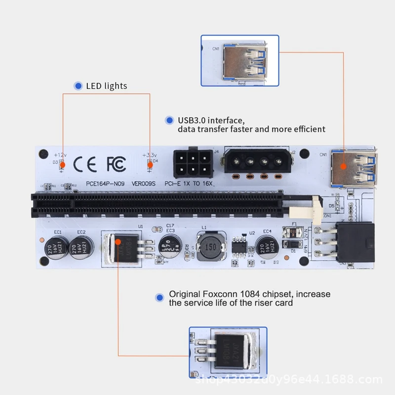 10 шт. карта PCIE Riser VER009S PCI-E 1X до 16X удлинитель PCI Express X16 USB 009S для майнинга биткойнов