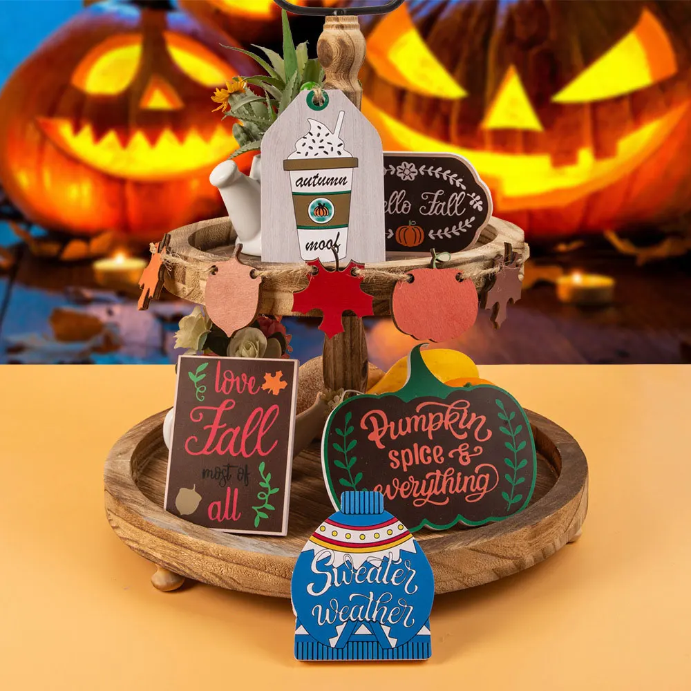 

Halloween Layered Tray Ornament Pumpkin Ghost Harvest Thanksgiving Decoration Ornament Party Atmosphere Contrast Gift