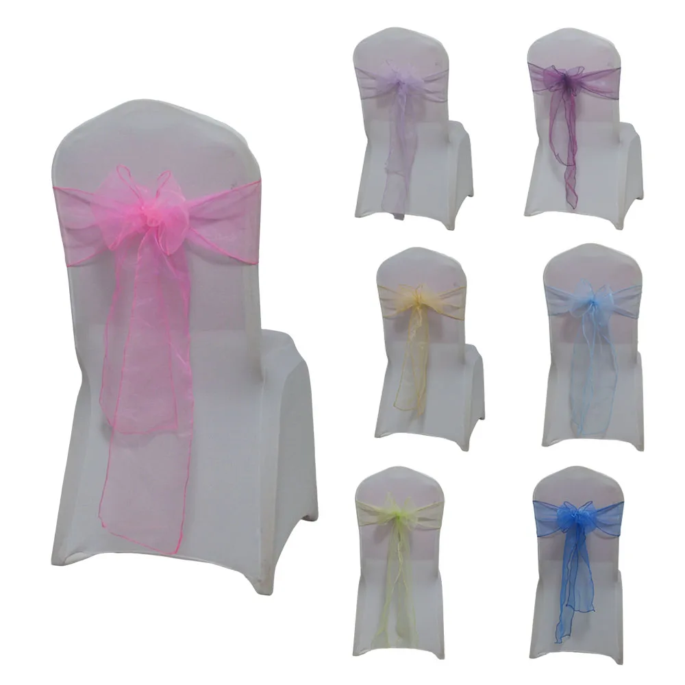 

(50/100pcs) Organza Mariage Sash For Romatic Lawn Wedding Decoration Christmas Birthday Party Butterfly Knots Band Chair Sashes