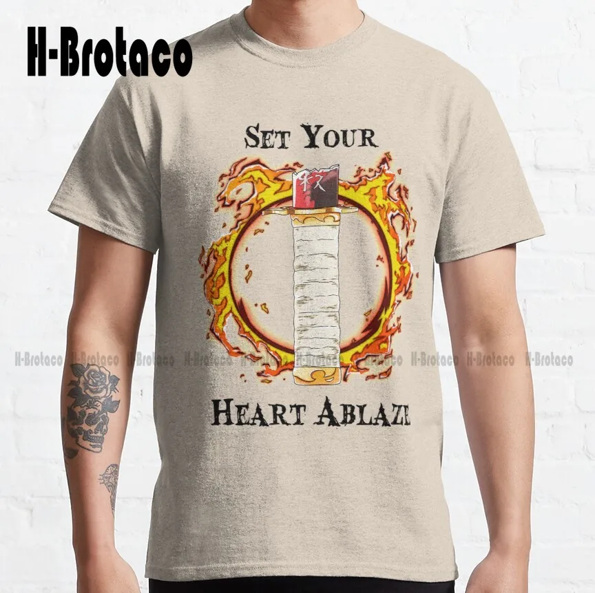 

Set Your Heart Ablaze - Black Font Demon Slayer Rengoku Classic T-Shirt Custom Aldult Teen Unisex Digital Printing Tee Shirts