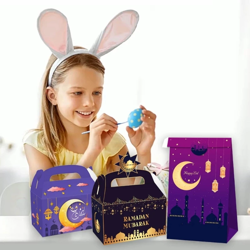 

K1MF Ramadan Gift Bags and Wrapping Stickers Eid Mubarak Goodie Bag Party Treat Box