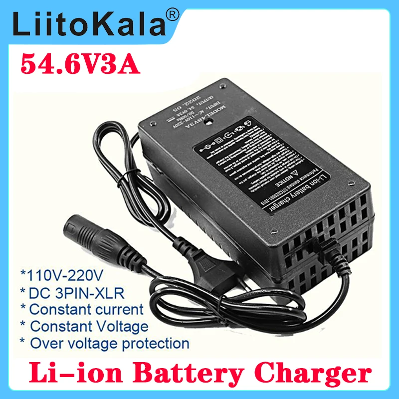 

LiitoKala 54.6V 3A Battery Charger For 13S 48V Li-ion Battery Electric Bike lithium Battery Charger High Quality Strong Heat