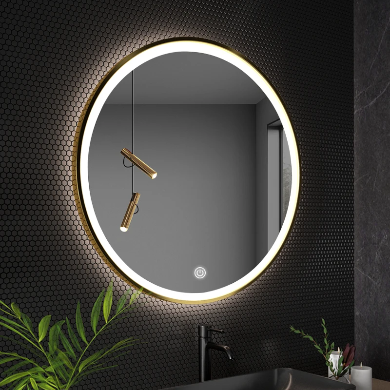 

Gold Border Mirror Led Lights Design Glam Backlight Bathroom Mirror Nordic Unbreakable Miroir Salle De Bain Bathroom Accessories