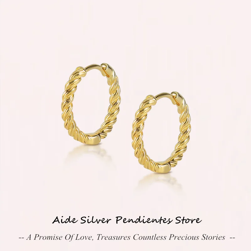 

AIDE Small 925 Sterling Silver Twist Ear Buckle Ring Circle Geometric Cold Wind Gold-plated Hoops Earrings For Women Brincos