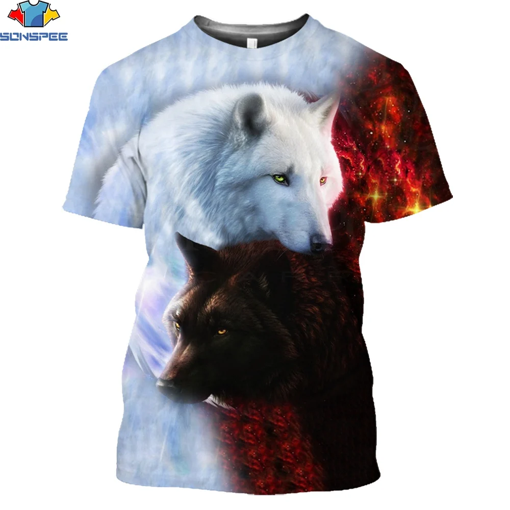 

SONSPEE Fashion Couple Wolf Animal Print 3D Men's T-Shirt Summer Street Short Sleeve Camiseta Round Neck T Shirt Casual Tees
