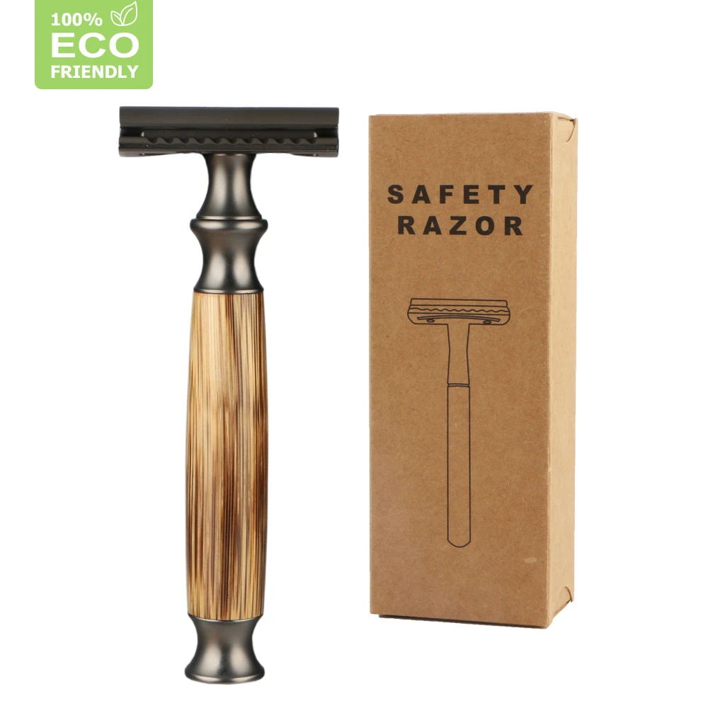 New Bamboo Matte Black Safety Razor Fits All Double Edge Razor Blades Eco Friendly Shaving Razor 10 Blades