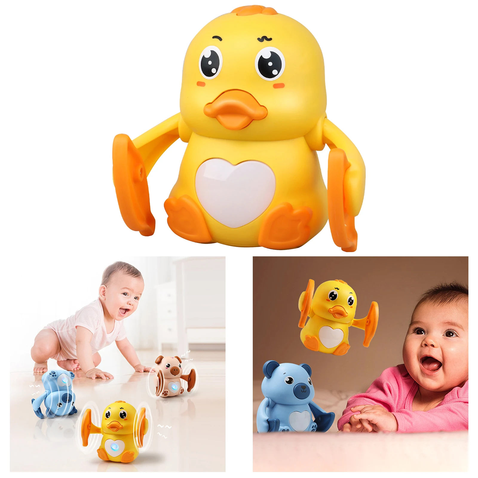 

2022 New 360° Interactive Electric Rolling Toys Electric Duck Piggy Bear Calf Baby Early Educational Toy For Kids Children Gift