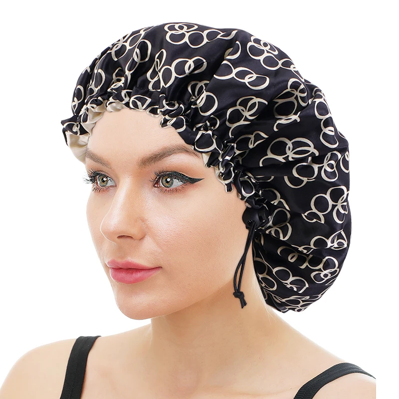 

Adjustable Satin Bonnet Double Layer Night Sleep Cap Head Cover Hat For Curly Springy Hair Styling Accessories Hair Protect Cap