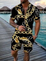 new mens comfortable fashion suit chain 3d digital printing high quality zipper short sleeve streetwear