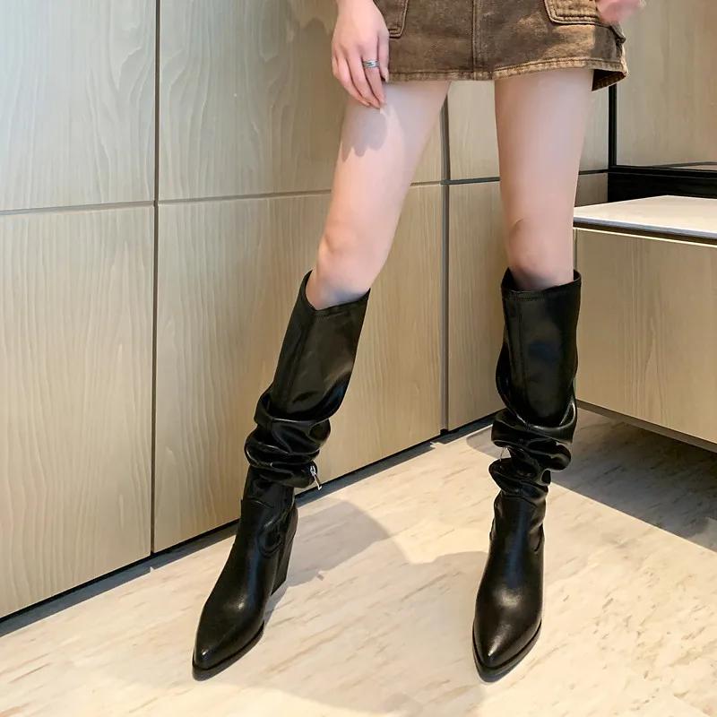 MKKHOU модные сапоги до колена новые женские высокого качества из натуральной кожи