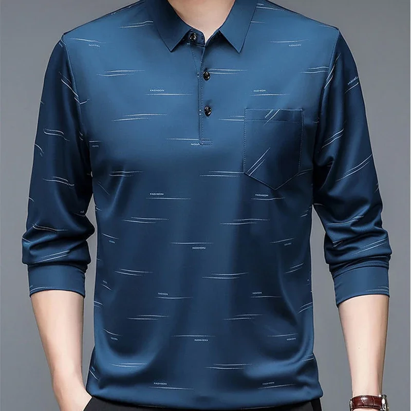 

Футболка-поло мужская с длинным рукавом, свободная Повседневная Деловая одежда, с надписью, на пуговицах, весна-осень