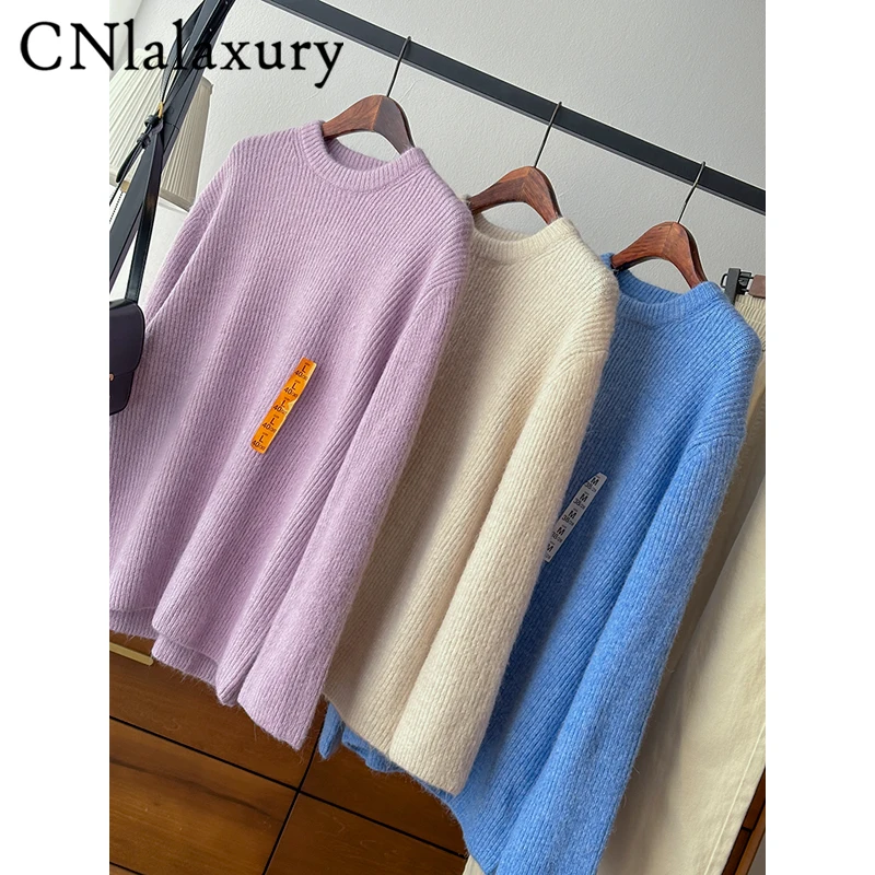 

CNlalaxury Autumn Winter Men Casual Blue Crew neck Knit Sweater Long Sleeve Solid Color Pullover Sweaters Simple Jumper Male