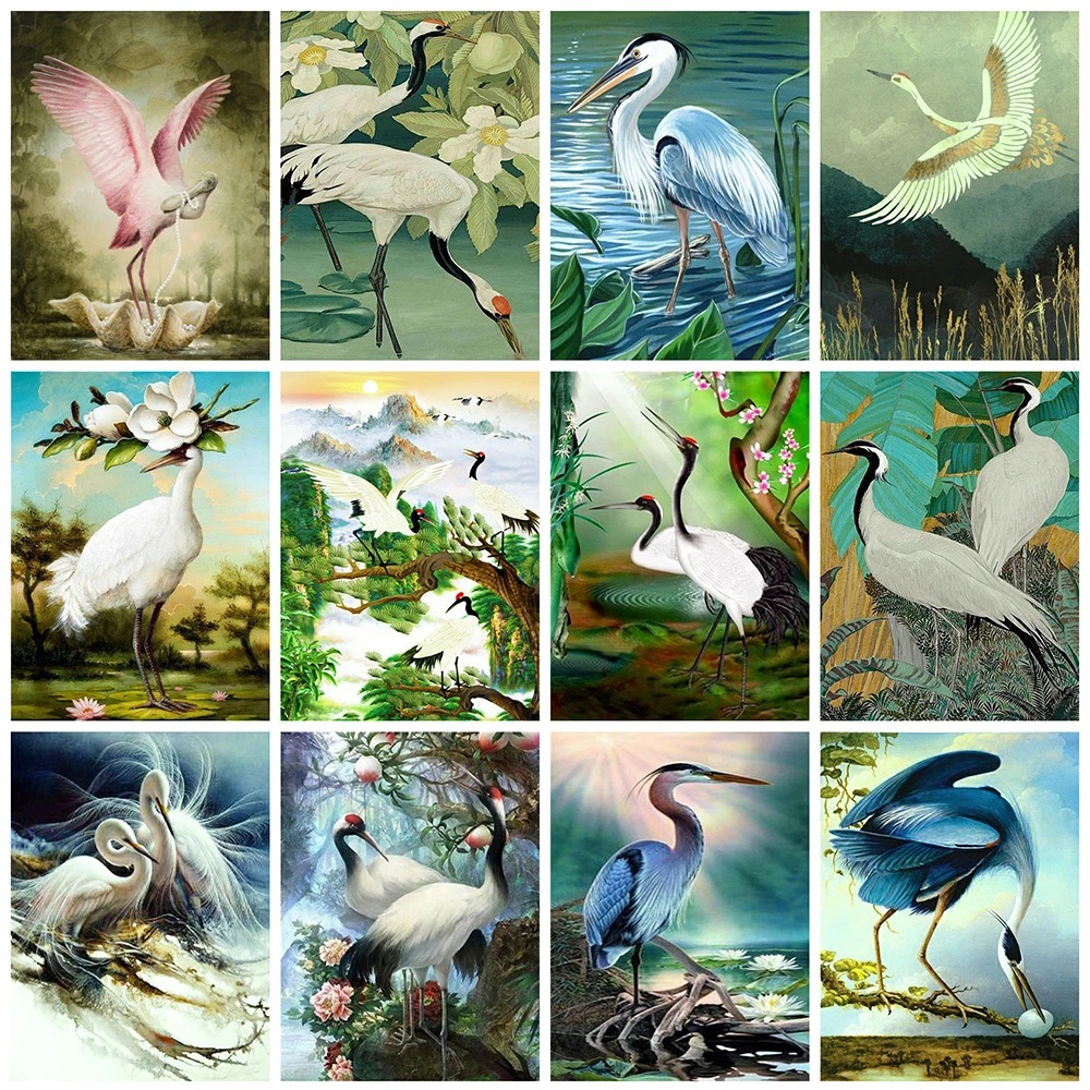 

5D алмазная живопись «сделай сам», журавль, животные, стразы, Набор для вышивки крестиком, Ручная инкрустация, подарки, украшение для стен дом...