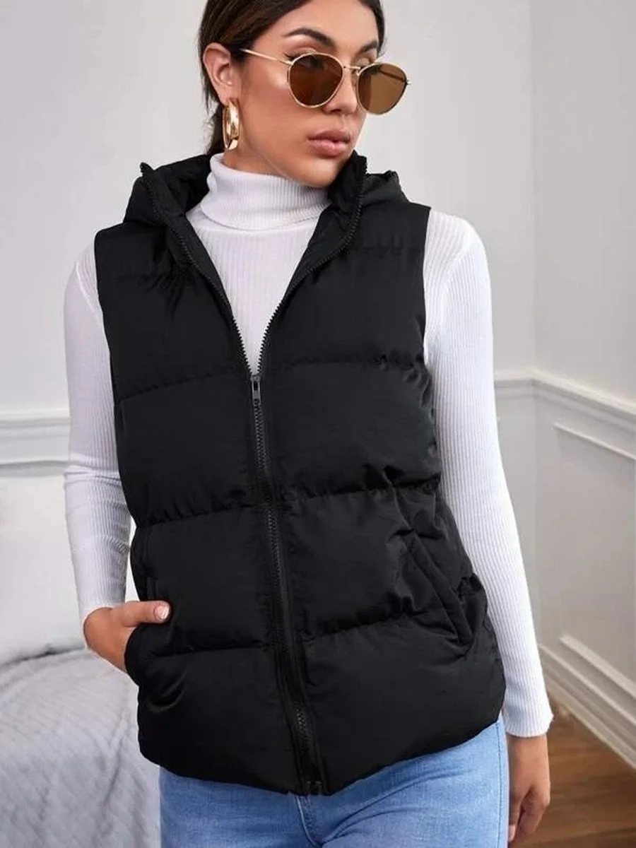 

Mandylandy Women Winter Warm Thick Hooded Vest Coat Fashion Female Casual Sleeveless Zipper Waistcoat Outwear