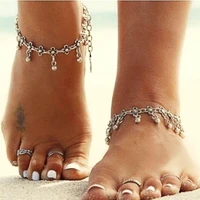 delysia king hollow carved vintage anklet women alloy water droplets summer sandy beach ankle chain