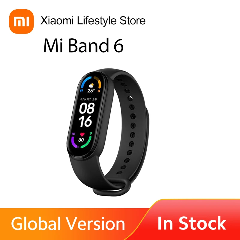 

Оригинальный спортивный браслет Xiaomi Mi Band 6, фитнес-трекер с пульсометром, Bluetooth, смарт-браслет с AMOLED экраном 1,56 дюйма, 5 цветов
