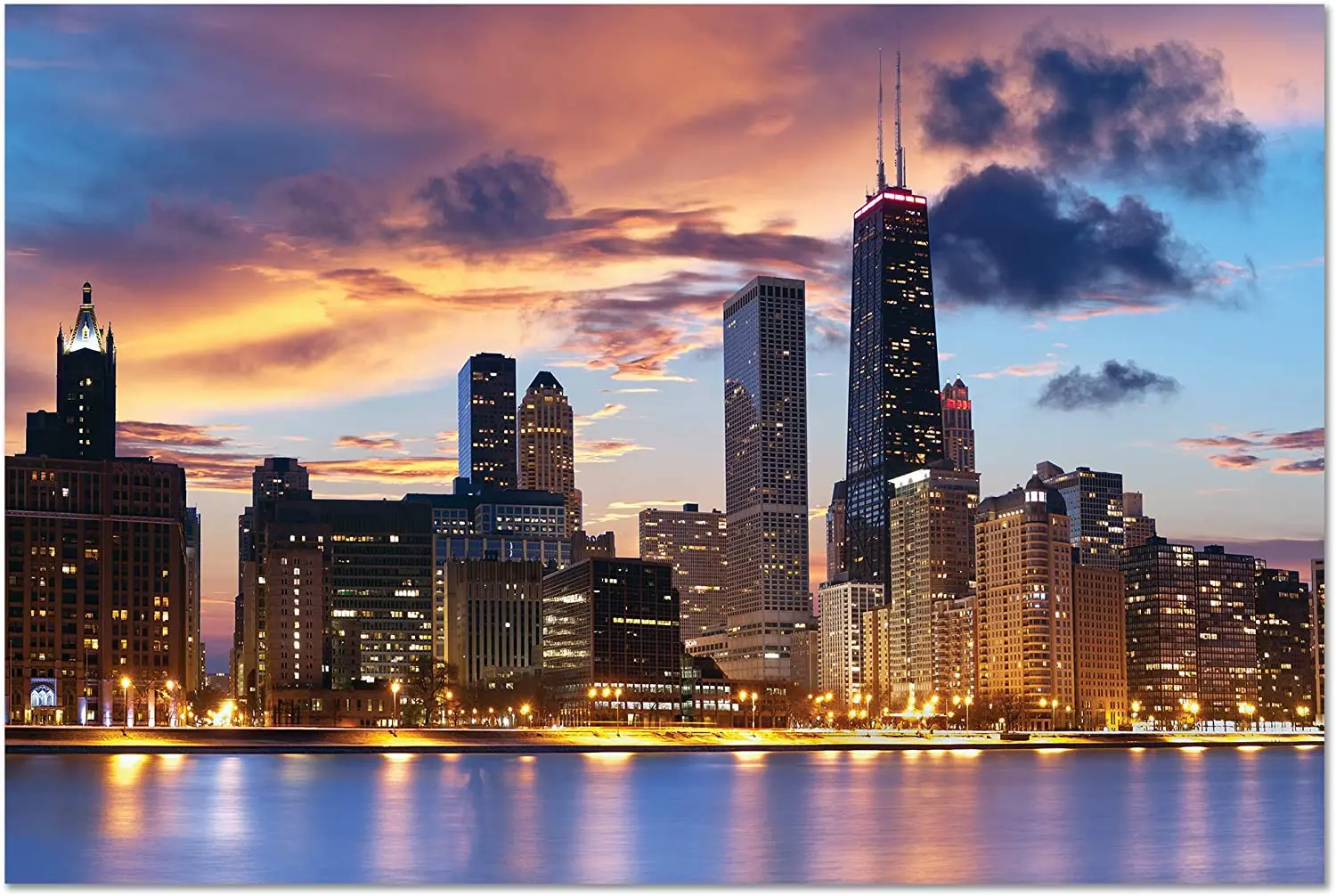 

Chicago Skyline Night Gloss Poster metal sign