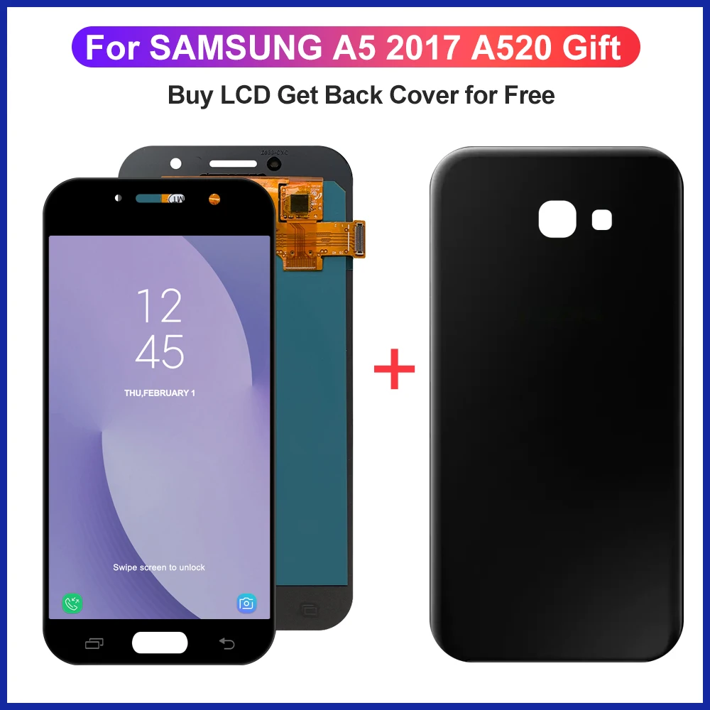 Super AMOLED для Samsung Galaxy A5 2017 A520 дисплей сенсорный экран дигитайзер в сборе + крышка аккумулятора для A520F A520K LCD