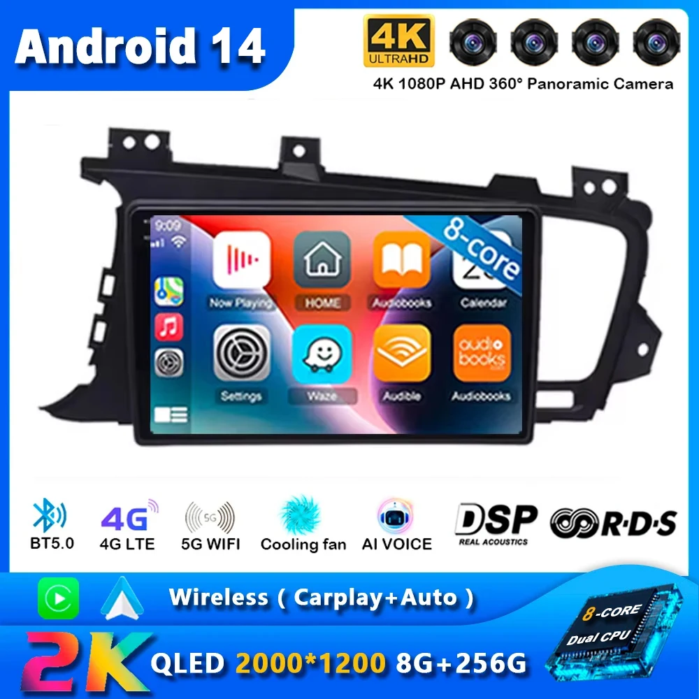 Автомагнитола на Android 14 для Kia Optima 3 K5 TF T 2010 2011 2012 2013 2014 2015 с навигацией GPS