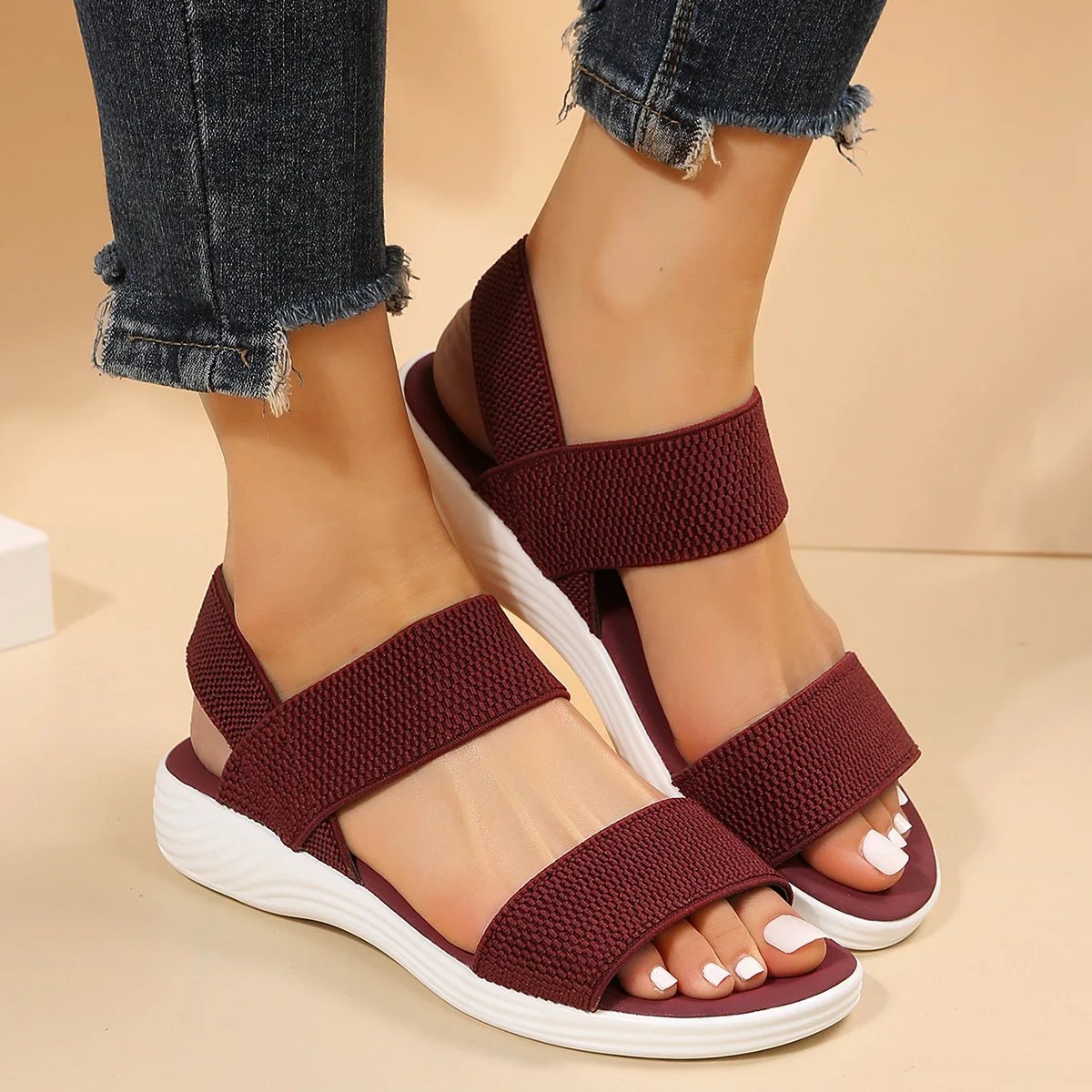 2023 Summer New Women's Casual Sandals Thick Sole Flat Heel Fashion Versatile Large Sandals Elastic Platform Outwear Sandals