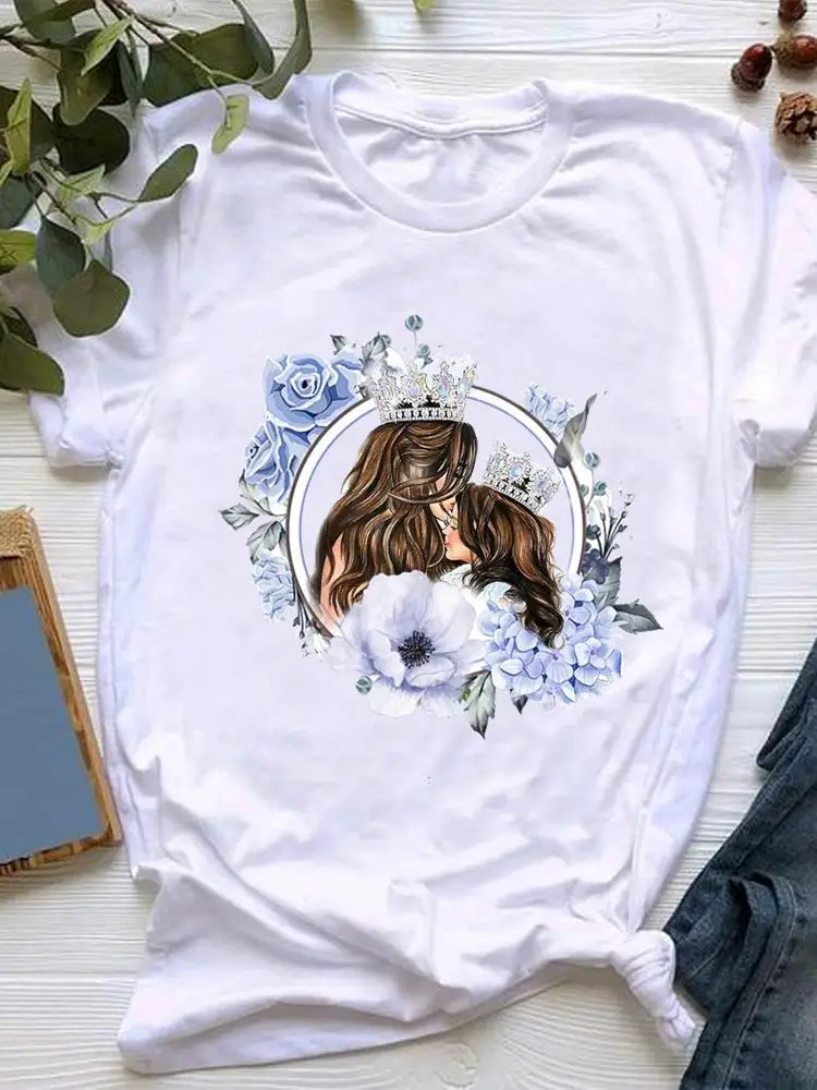 

Print T Shirt Women Flower Mom Mama Mother Lothing Fashion Short Sleeve Clothes Graphic T-shirt Summer Kawaii Basic Tee Top