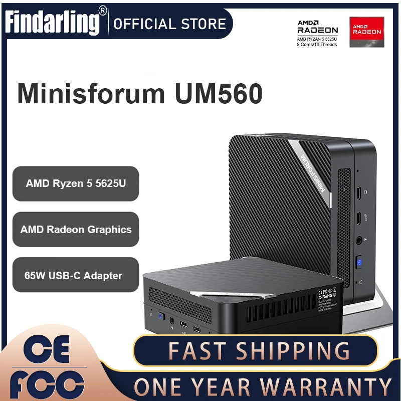 Мини-ПК Minisforum UM560 Windows 11 AMD Ryzen 5 5625U DDR4 16 ГБ 512 ГБ SSD WiFi6 4K HD USB-C адаптер игровой ПК настольный компьютер