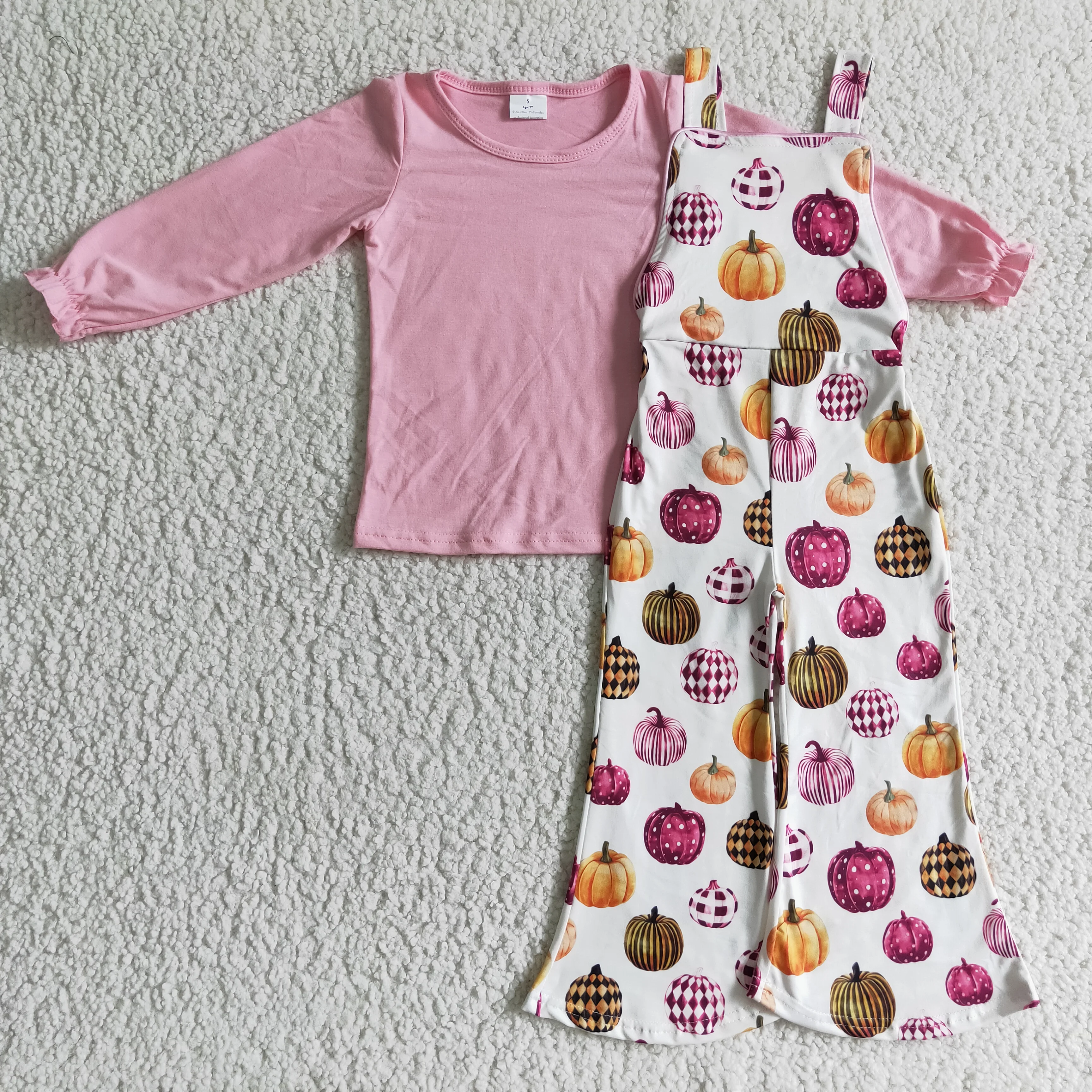 

cotton pink shirt pumpkin overalls Outfits Baby Kids Boutique Wholesale Clothing Fall Winter Sets Girls clothes Children's Wear