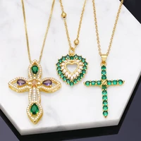 niche design sense high end fashion emerald cross zircon necklace heart shaped clavicle chain wholesale o word chain