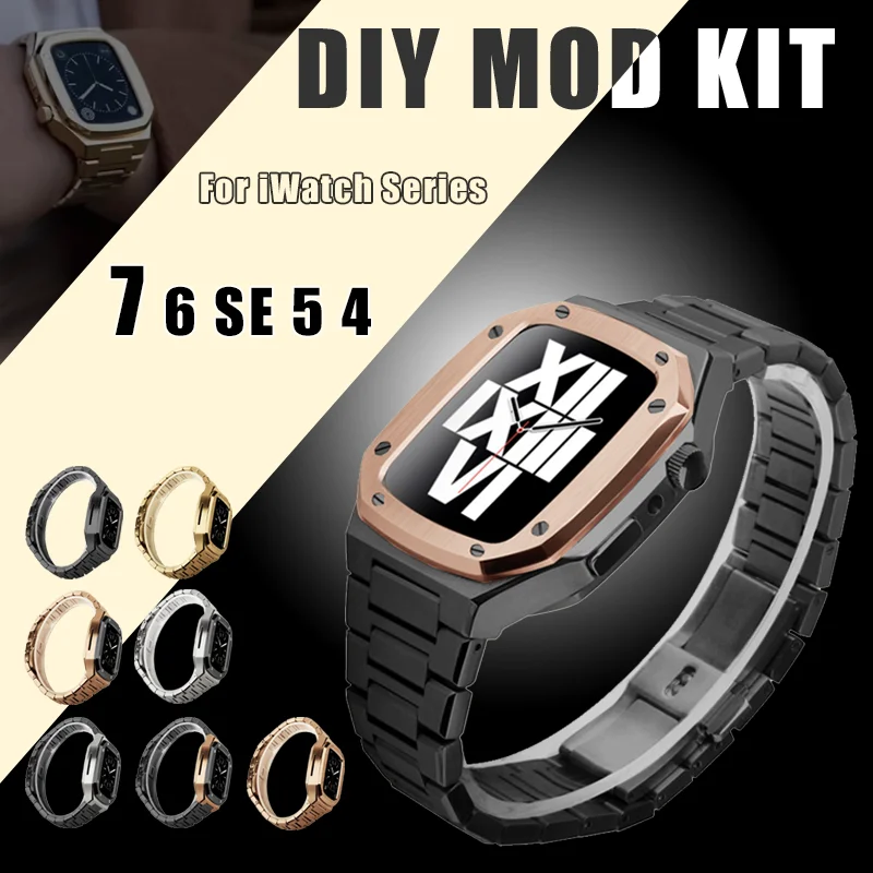 

Ремешок из нержавеющей стали для iWatch 7 Series 6 SE 5 4, комплект для модификации, совместим с Apple Watch 44 мм, 41 мм 45 мм