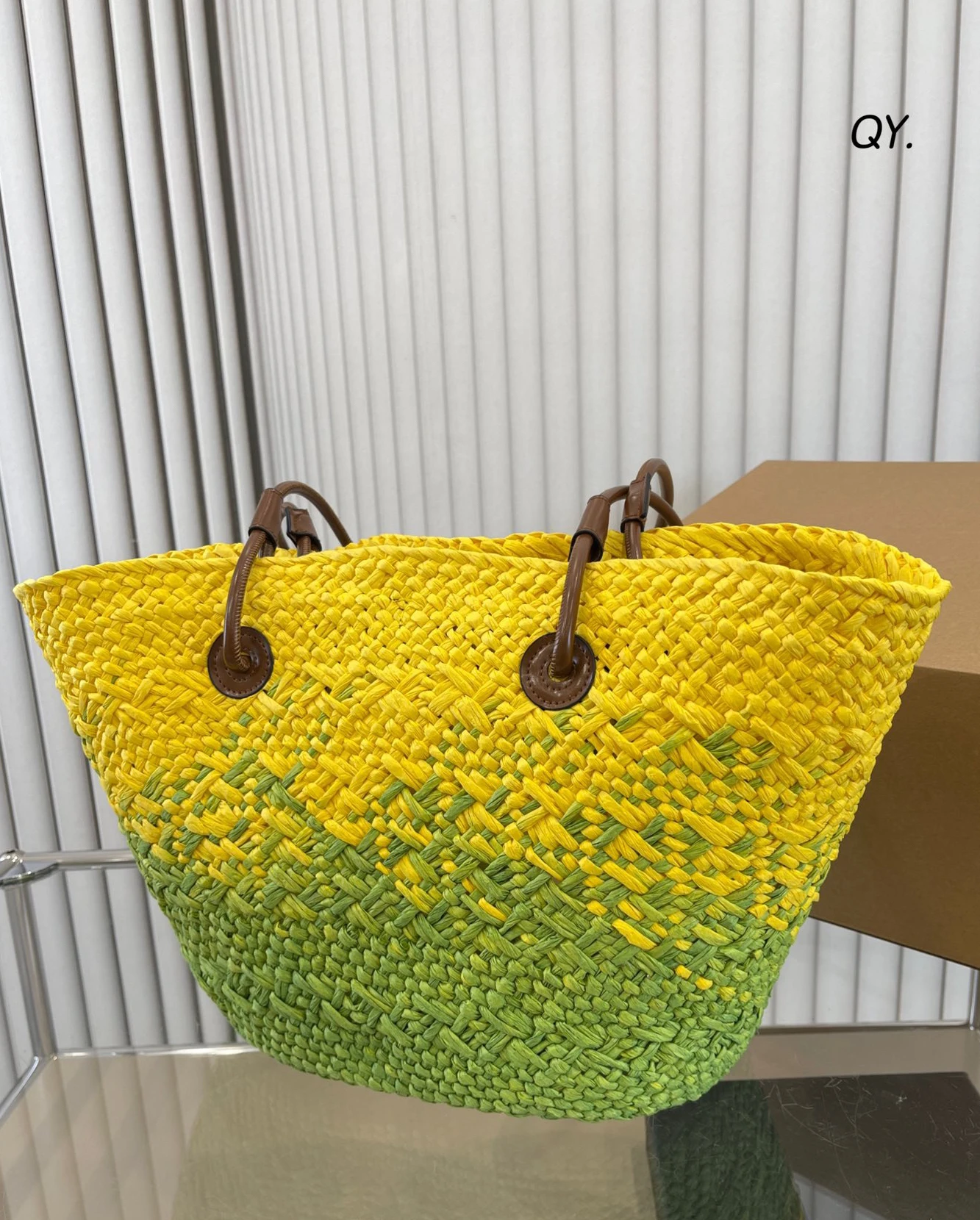 

2023 Straw Purse Leather Handle Handmade High Quality Beach Tote Bag Different Colors 45cm Storage Bag