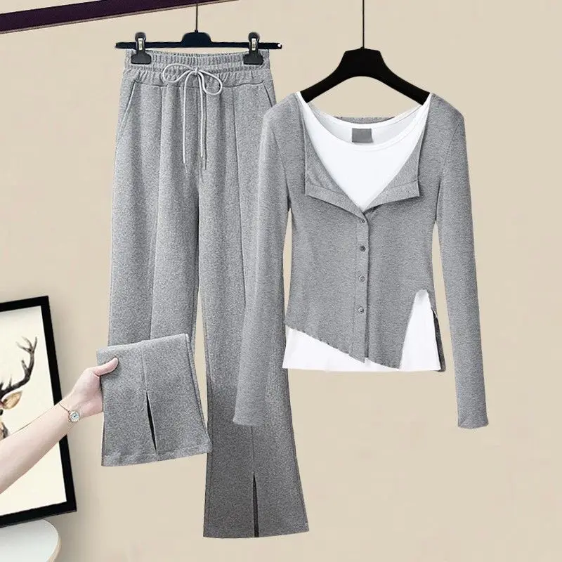 

Весенний Новый Модный спортивный комплект, Женский Повседневный облегающий топ для бега с жилетом, универсальные широкие брюки, Женский костюм для отдыха и танцев