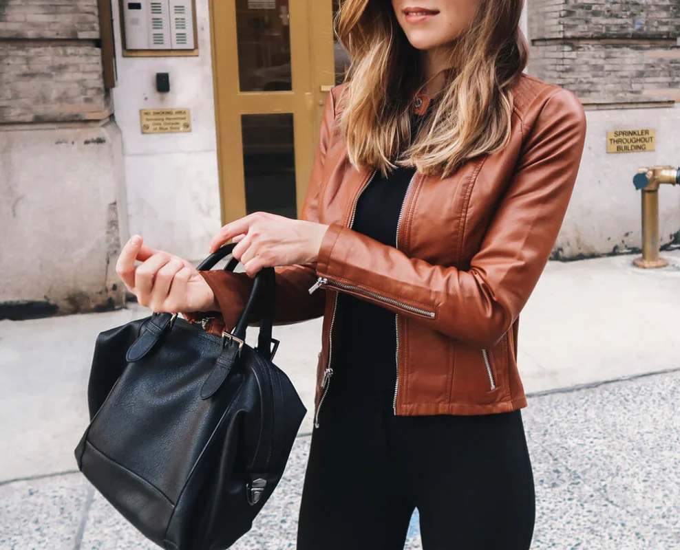 Women Real Leather Jacket Slimfit Lambskin Designer Brown Motorcycle Coat