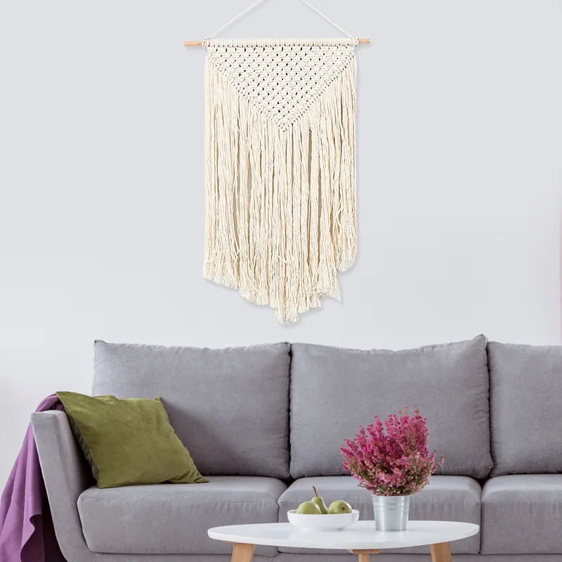 

Богемный декоративный гобелен ручной работы, тканый треугольный фоновый настенный гобелен для гостиной, прикроватный гобелен с подвесным ...