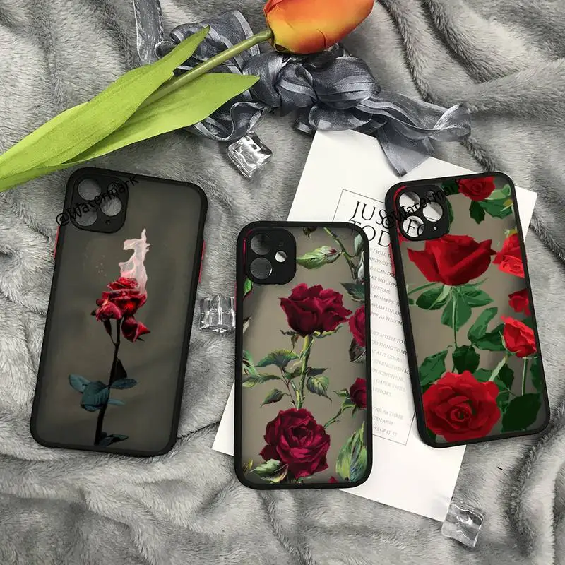 

Red Rose Flower Transparent Case for IPhone 13 12 11 Pro Max 7 8 Plus 13 12 Mini XS Max X XR SE 2 2020 Soft Bumper Matte Cover