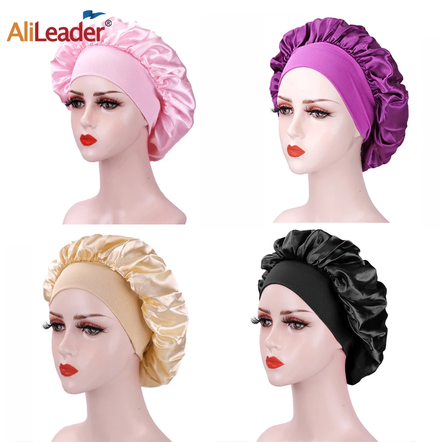 

Эластичная Атласная шапочка для ночного сна для женщин, широкая Атласная шапочка для ночного сна, блестящая Обложка для выпадения волос, по...