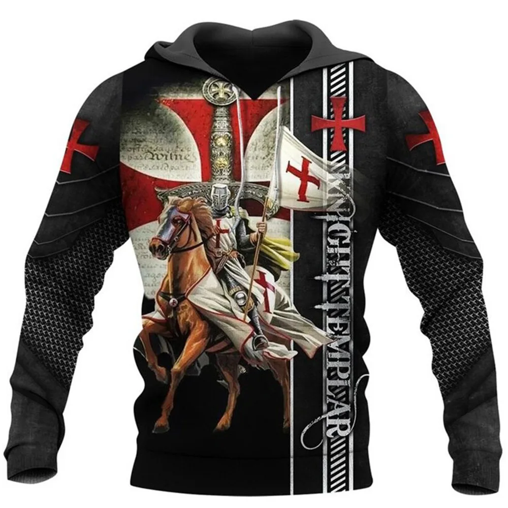 

Knights templar moletom com capuz dos homens 3d impressão oversized moletom 2023 nova moda solto jaqueta pullover casual com cap