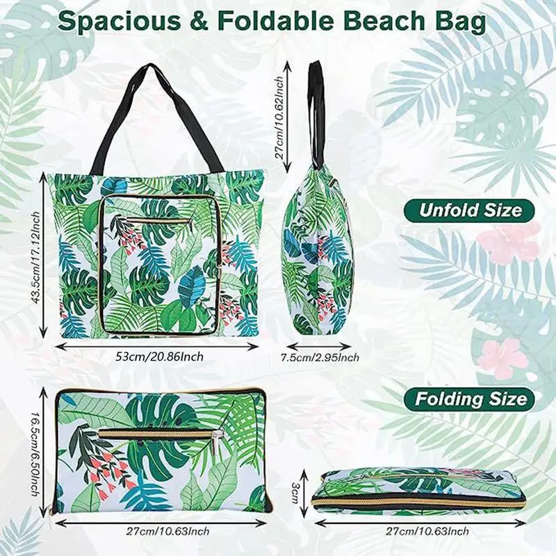 Waterproof Beach Tote Large Beach Bag Sandproof High Capacity Tote Bag Pockets Lightweight Pool Tote Bag Foldable For Pool Party