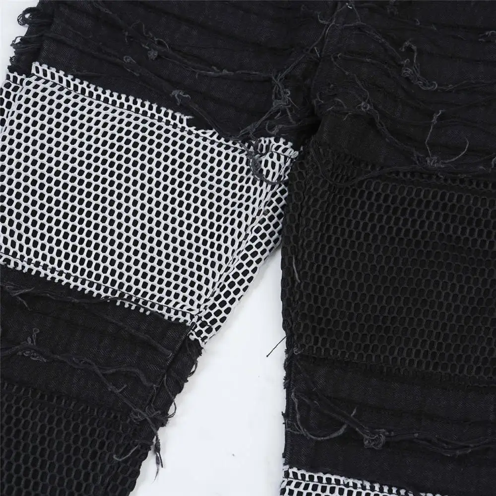 Vintage Denim Pants 2023 Men Streetwear Retro Ripped Grid Patchwork Denim Pant Jeans HipHip Casual Joggers Trousers Jeans